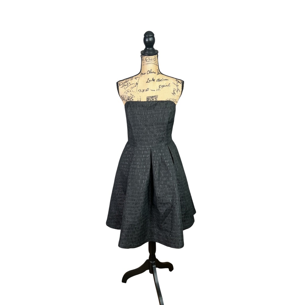 FRNCH black strapless mini dress metallic textured glam formal prom party‎